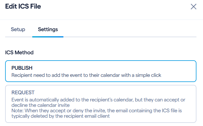 How do I send an invitation ICS file that appears as a request on the ...